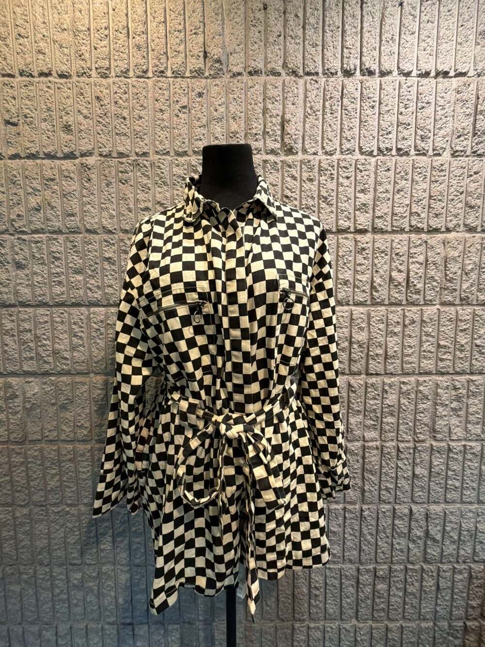 803 Asos Design Checkered Romper Size US 14 Black White